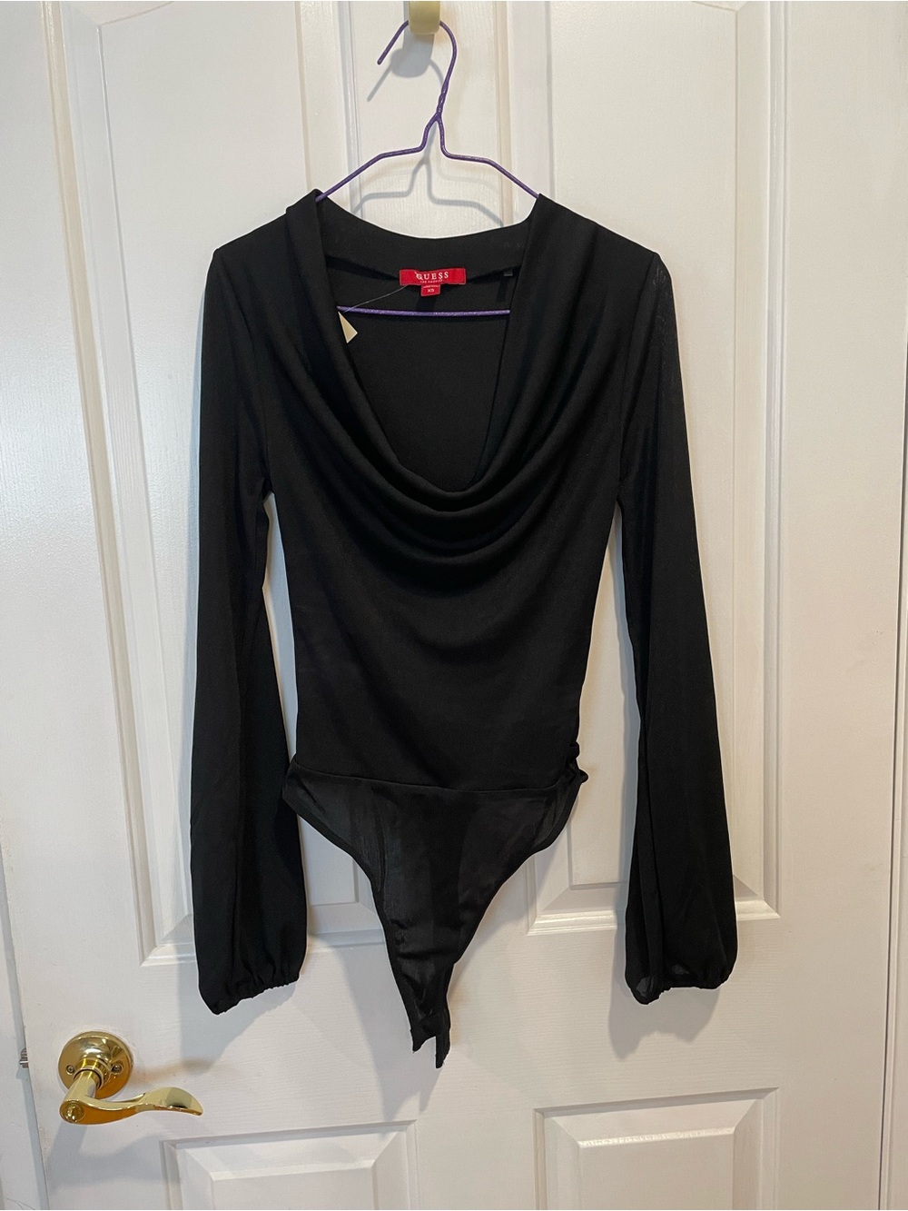 Guess Nwt  Black Drape-Neck Long-Sleeve Bodysuit size XS